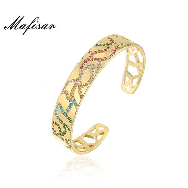 

bangle mafisar 2021 fashion colourful cubic zirconia geometric pettern bangles for women gold color open femme bijoux gift, Black