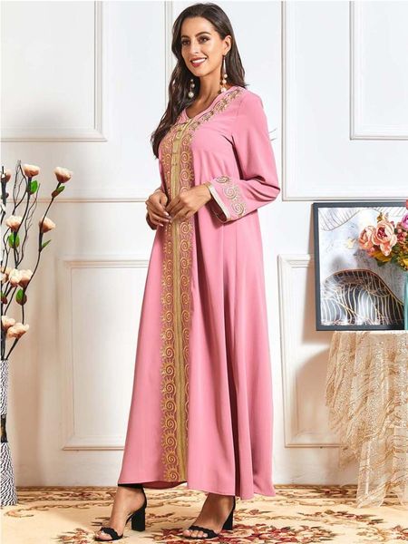 

ethnic clothing muslim dress fashion gold embroidery long-sleeved pink long dresses abayas for women turkish abaya dubai turkey, Red