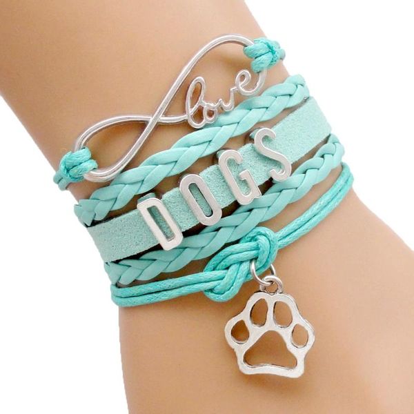 

charm bracelets infinity love dogs cats bracelet dog cat mom leather wrap men & bangles for women jewelry drop, Golden;silver
