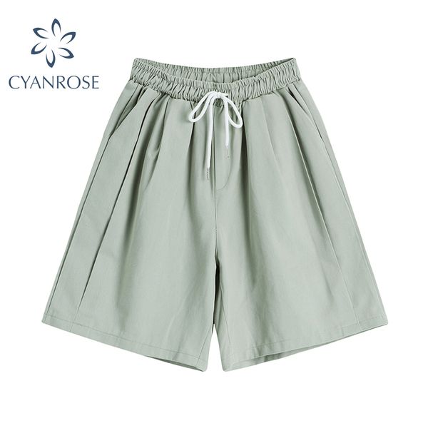 

wide leg oversized sport short pants women high waist elastic lace up streetwear joggers female bf harajuku solid shorts pants 210417, Black;white