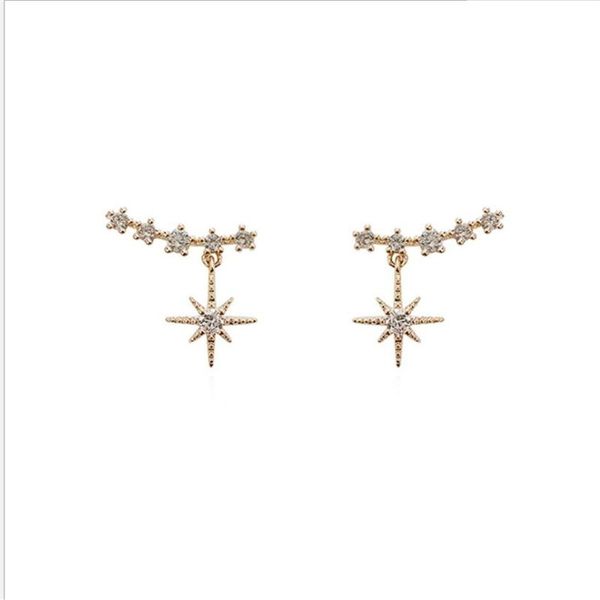 

stud fashion temperament eight-pointed star earrings net red simple korean ins plated two wear, Golden;silver