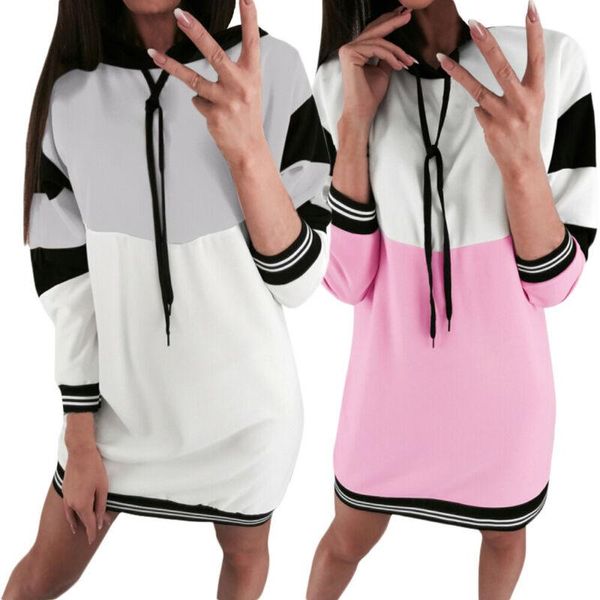 

women hooded sweatshirt long sleeve sweater hoodies winter loose jumper dress casual dresses, Black;gray