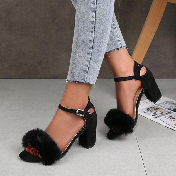 

sandals women summer fashion high heels ladies thick heel slope dress shoes, Black