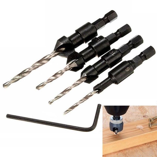 

pcs 1/4 inch hss hex shank countersink tapered drill bit set with wrench quick change cone reaming wood woodworking tools#p3 professional ha