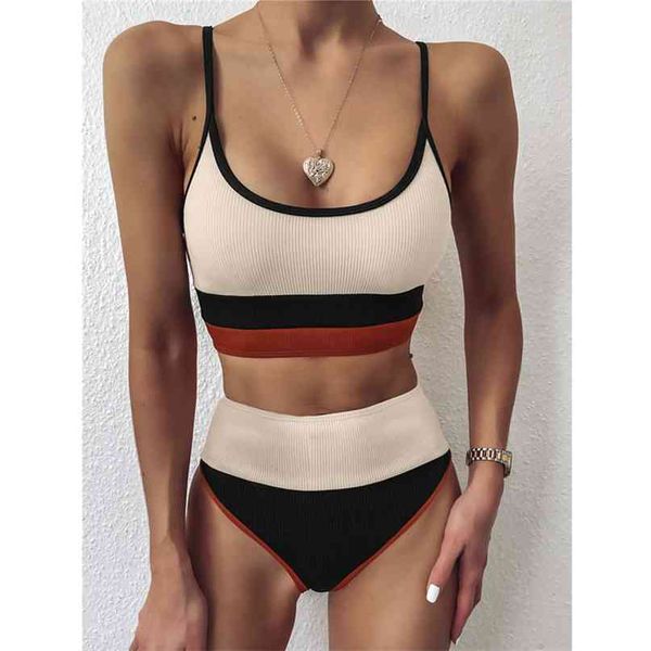 

push up swimsuit female patchwork swimwear for women bathing suit high waist bikini set sport wear swimming 210615, White;black