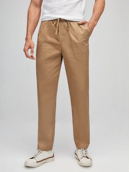 

men drawstring waist tapered pants u8s1#, Black