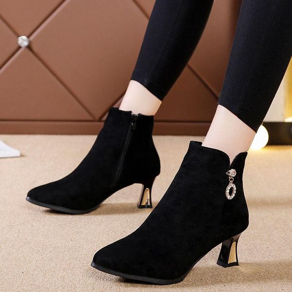 

boots cresfimix women classic pointed toe side zipper comfort autumn lady cool winter botas de mujer c6501, Black