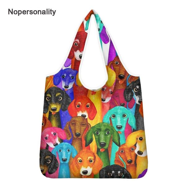 

foldable shopping bag colorful dachshund dog shoulder portable eco-friendly grocery bags reusable tote for ladies