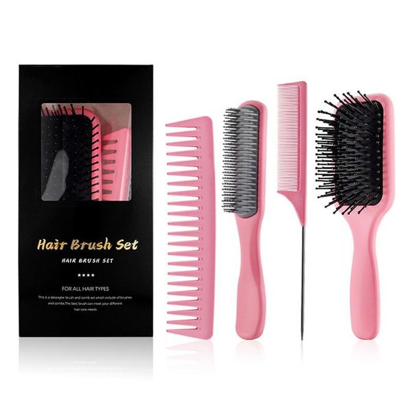 

hair brushes 4pcs brush set detangling comb hairbrushes scalp massage salon, Silver