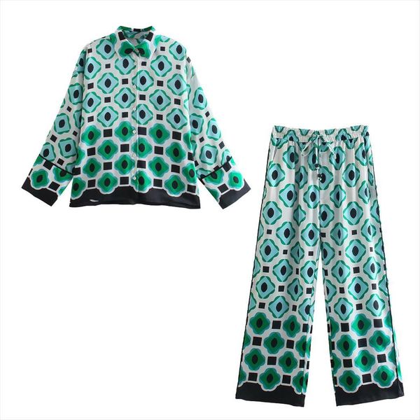 

two piece set geometric print womenpant shirt amp wide leg trousers chic lady fashion casual cozy outfit pants sets, White