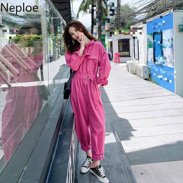 

women's jumpsuits & rompers neploe wide leg jeans jumpsuit women sashes high waist pocket long sleeve bodysuit fashion ladies denim ove, Black;white