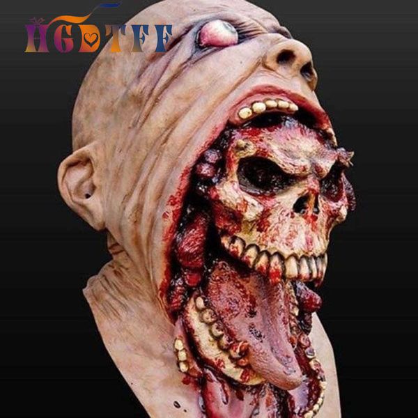 Para adultos sangrentos máscara de zumbis fusão traje de látex decorações de festa assustadoras Halloween face máscaras