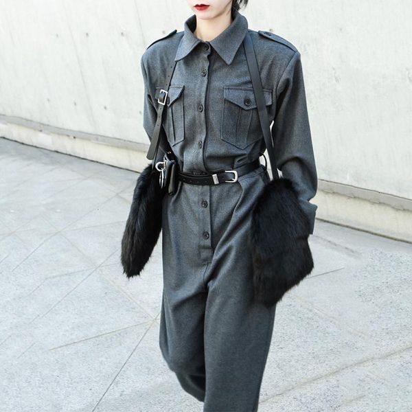 

women's jumpsuits & rompers loose fit pocket split wide leg women jumpsuit high waist stitch pants fashion tide spring utumn 2021 1388, Black;white