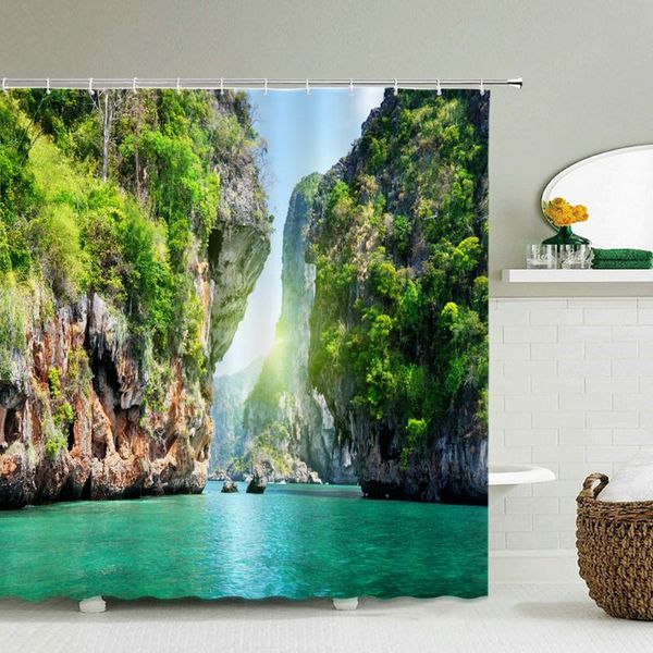 

landscape pattern bath curtains waterproof shower polyester trees screen printed curtain for bathroom home decor