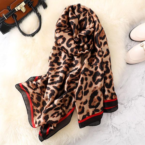 

scarves women imitation silk scarf retro leopard print shawls office lady wraps female headscarf beach towel beautiful gift 90x180cm, Blue;gray