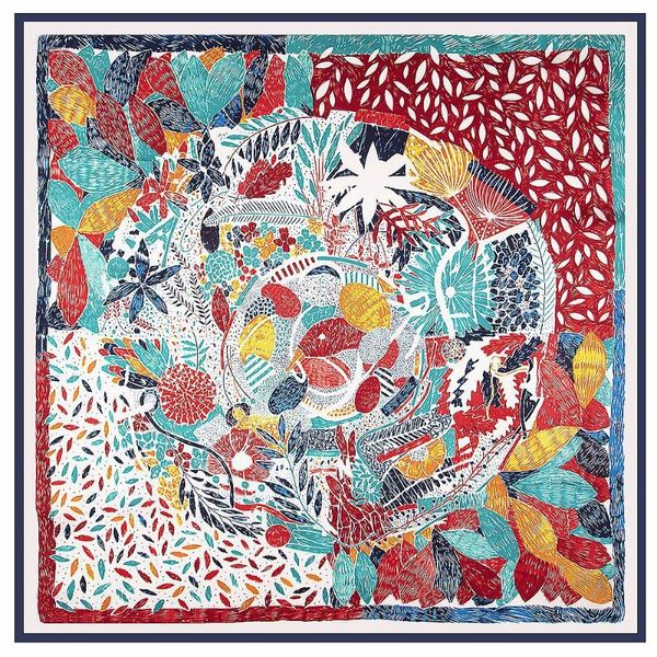 

scarves twill silk scarf for women gift fashion 130*130 cm large shawls wraps euro design floral print square, Blue;gray
