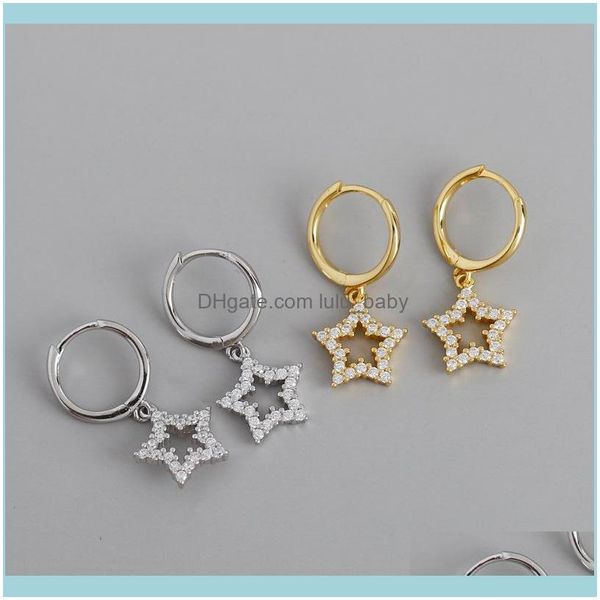 

hie jewelryfashion star earrings s925 sterling sier five stars zircon ear buckle geometric irregular for women men elegant jewelry hoop & dr, Golden;silver