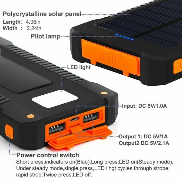 

100000mah solar power bank waterproof dual usb charger for cell phone batteries