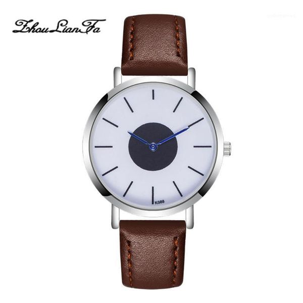 

wristwatches ly men analog quartz wristwatch thin round dial with leather strap m99, Slivery;brown