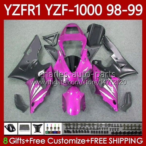Kit carrozzeria per YAMAHA YZF-1000 YZF-R1 YZF1000 YZFR1 98 99 00 01 Corpo 82No.143 YZF R1 1000CC 1998-2001 YZF 1000 CC R 1 Rosa Nero 1998 1999 2000 2001 Carenatura moto