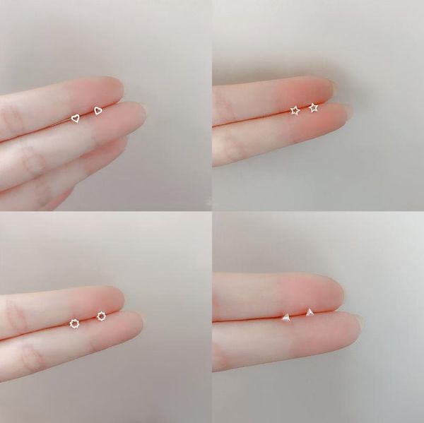 

sterling silver pin mini invisible small earrings love personality students simple men and women versatile stud, Golden;silver
