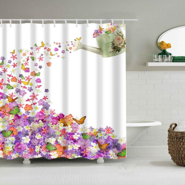 

shower curtains beautiful colorful flower floral printed frabic waterproof polyester bath curtain with hooks