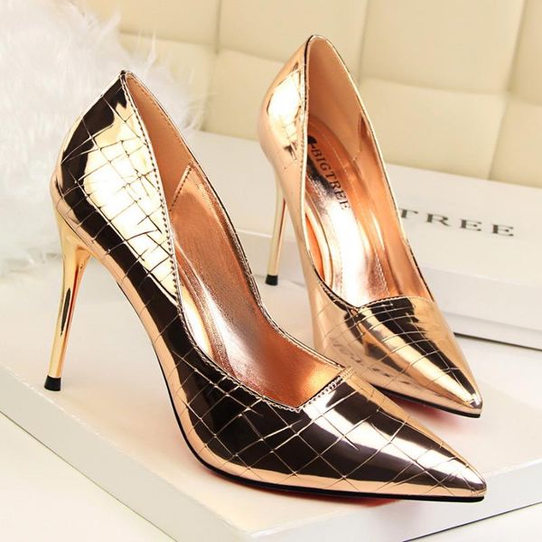 

retro stone pattern women pumps fashion patent leather party shoes pointed toe shallow women's high heels 8 colors dress, Black