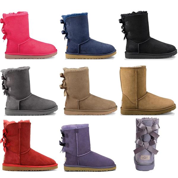 

classics winter snow boots for women girls woman casual boot shoes red black purple bow chestnut brown coffee classic mini antelope short bo, White;red