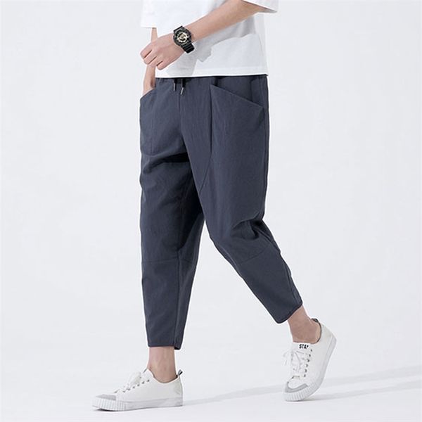 

legible brand casual harem pants men jogger loose trousers male chinese traditional harajuku summer clothe 210810, Black