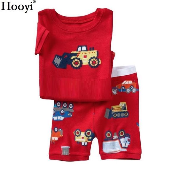 Sommer Jungen Pyjamas Sets Kurzarm Kinder Nachtwäsche 100% Baumwolle Kinder Pijama Junge Pyjama Rot Fahrzeug Nachthemd Boden 210413