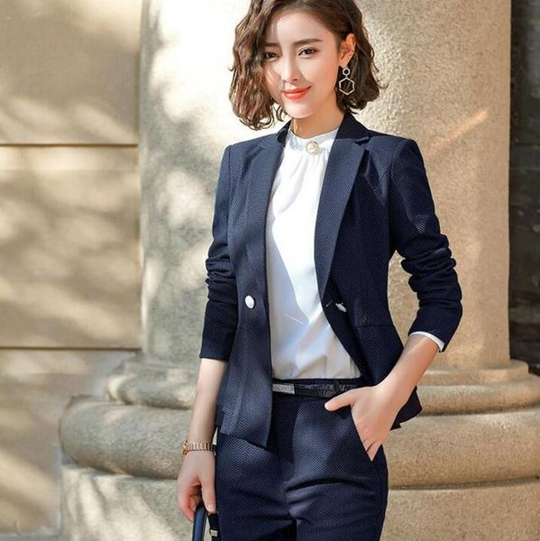 

two piece business suits women plus size s-4xl ladies blazer formal casual pants office lady women's, White