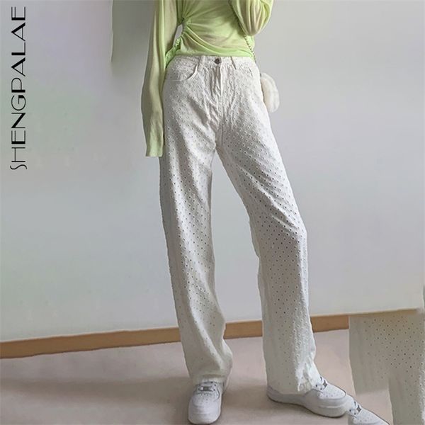 

white holes jeans women's summer high waist loose straight thin denim pants trousers female fashion 5e244 210427, Blue