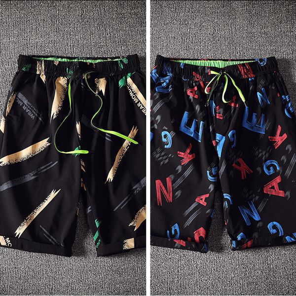 

a 282 summer five minutes of pants men loose handsome popular logo trend seven 6 beach pants male flower shorts trousers slacks, Blue