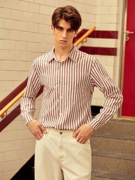 

men button front striped shirt 34zl#, White;black