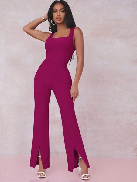 

sxy split hem flare leg jumpsuit 15el#, White