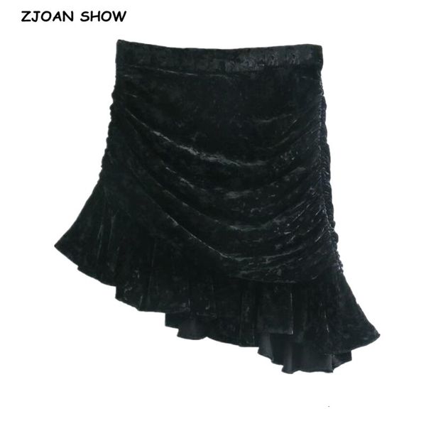 

casual dresses 2021 spring ruched dropped package hips velvet mini skirt oblique ruffles trumpet mermaid black zw5e, Black;gray