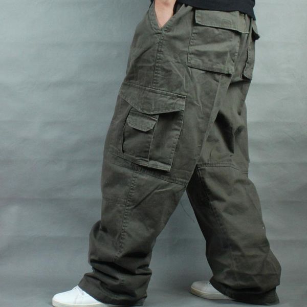 

men's pants hip hop cargo men casual cotton straight loose baggy streetwear joggers wide leg trousers plus size man clothes, Black