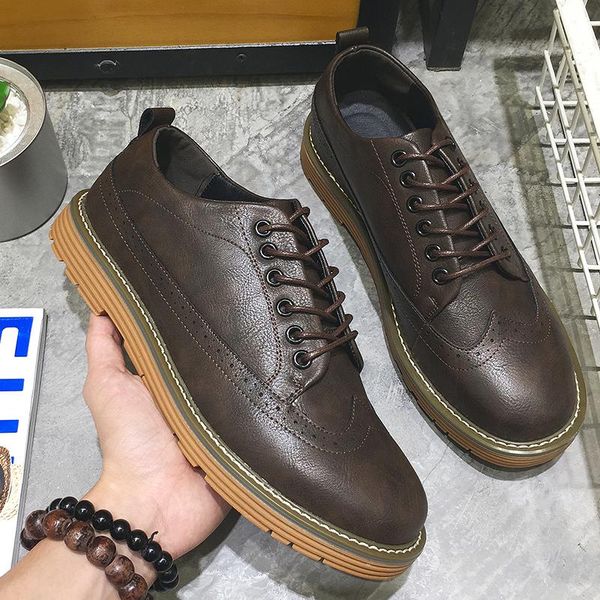 

dress shoes yomior vintage men autumn winter formal leather business loafers wedding brogue lace-up, Black