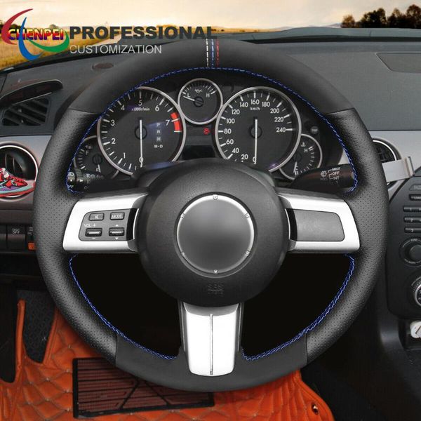 

steering wheel covers diy hand-sewn non-slip black leather car cover for mx-5 rx-8 cx-7 interior accessories