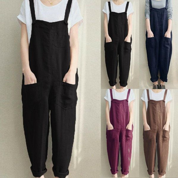 

spring summer pocket solid women rompers color sleeveless loose pants overalls playsuits plus size  4xl, Black;white
