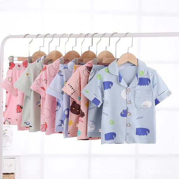 

new children's half pajamas, summer men's and women's short sleeve shorts set, two piece home wear set, Blue;red