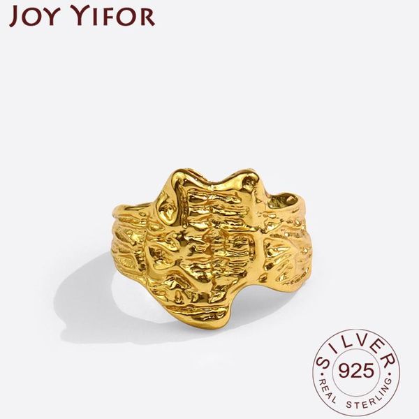 

cluster rings minimalist 925 sterling silver width for women bmup surface creative hollow geometric handmade party jewelry gifts, Golden;silver