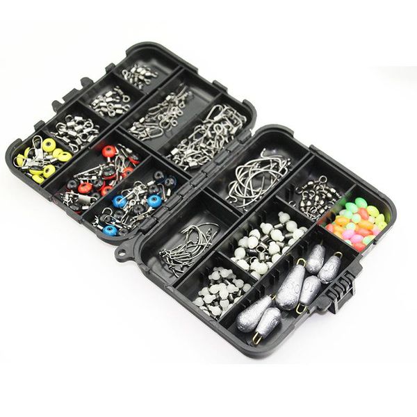 

176pcs/box fishing accessories kit including jig hooks sinker weights swivels snaps with tackle box