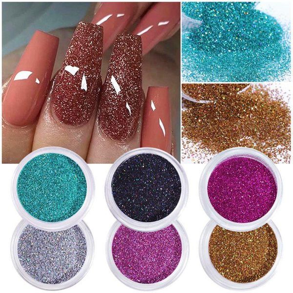 

boxes/set pigment nail powder sparkles glitter mix sequins holographic chrome decoration1, Silver;gold