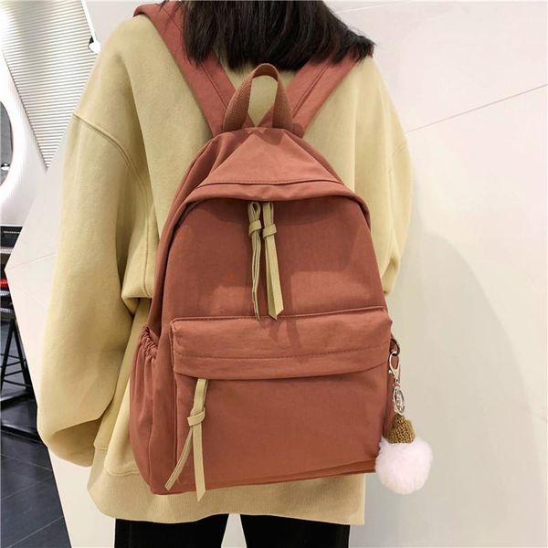 

outdoor bags ladies backpack fashion 2021 ms. pure color nylon teen girl school bag back waterproof