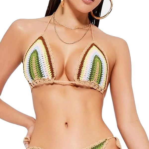 

swimsuit women's hollow out bikini tie neck handmade top, White;black