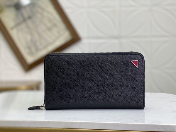 

luxury designers classic wallets credit card holder fashion mens clutch triangle letters vintage purse with original box dust bag 1m1188d, Red;black