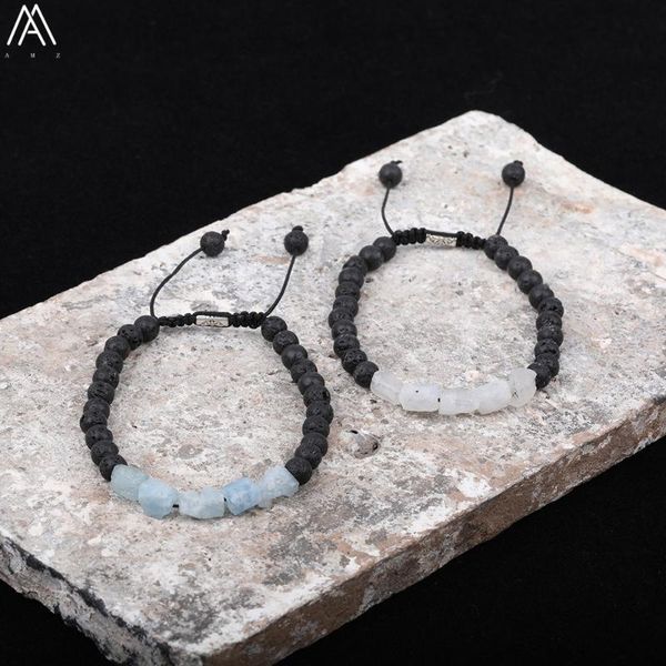 

charm bracelets natural black lava stone 6mm beads handmade knotted braid bohemia bracelet women adjustable n0459amaj, Golden;silver