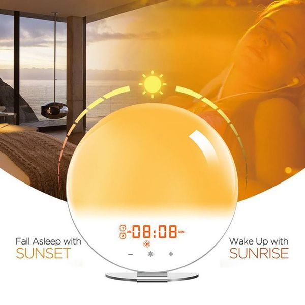 

bulbs wifi smart wake up light work day alarm clock with 7 colors sunrise / sunset life tuya app works alexa home
