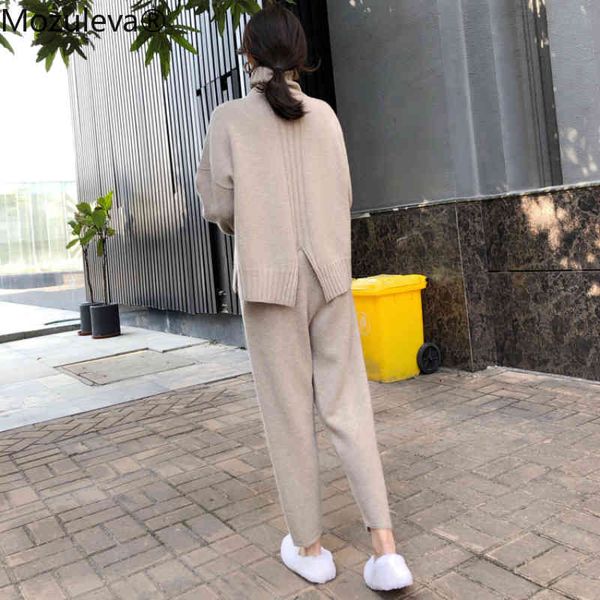 

loose knitted 2 piece set women tracksuit fashion spring wide legs pant suit pullovers sweater knit 210427, White